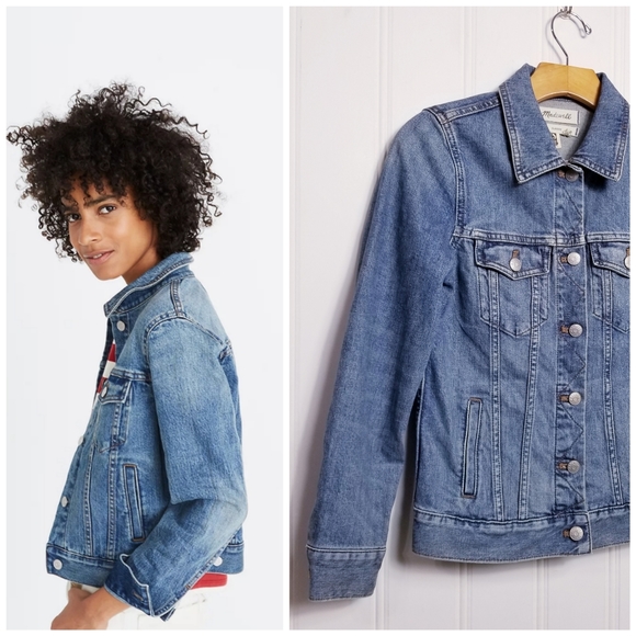 Madewell The Shrunken Stretch Blue Denim Jean Jacket Womens Longsleeve Crop